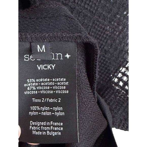 Sessun Vicky Dress Medium Black Collared Embroidered Preppy Goth Retro Mini - Picture 6 of 7